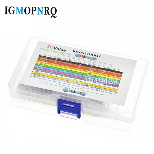 600PCS 1/4W Metal Film Resistor Kit box 1% Resistor Assorted Kit Set 10R -1M Ohm Resistance Pack 30 Values each 20 pcs