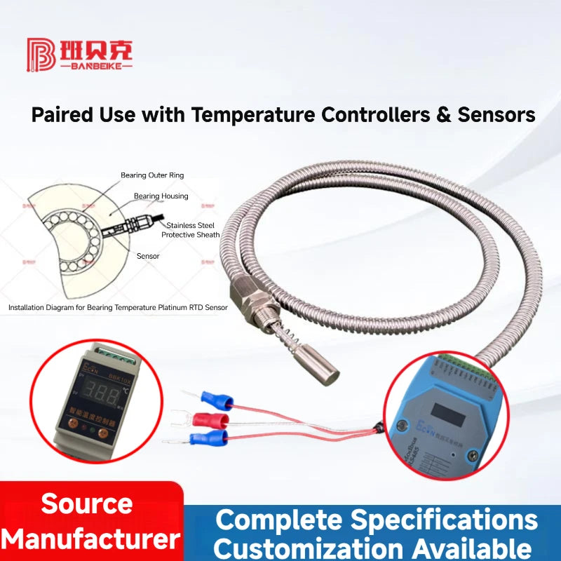 PT100 Rugged Metal Hose Motor Bearing Thermal Resistor Resists Pulling and Bending RTD Temperature Sensor