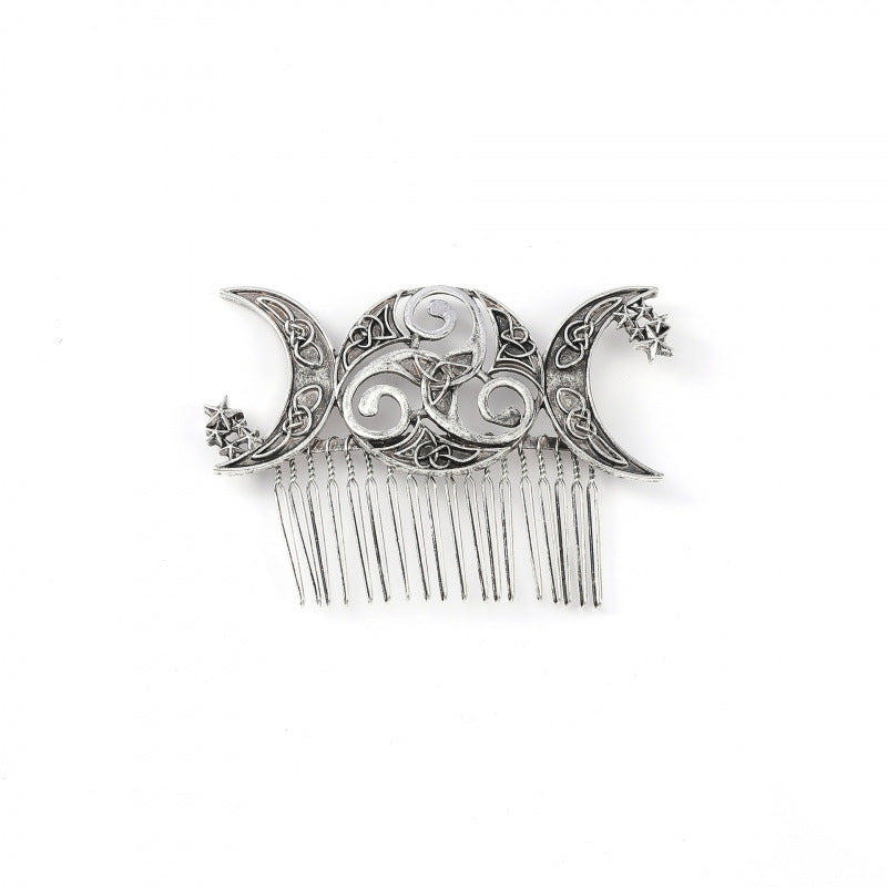 Cross-Border Hot-Selling Retro Viking Celtic Knot Hair Comb Triple Moon Star Hair Accessory Norwegian Style Jewelry Wholesale