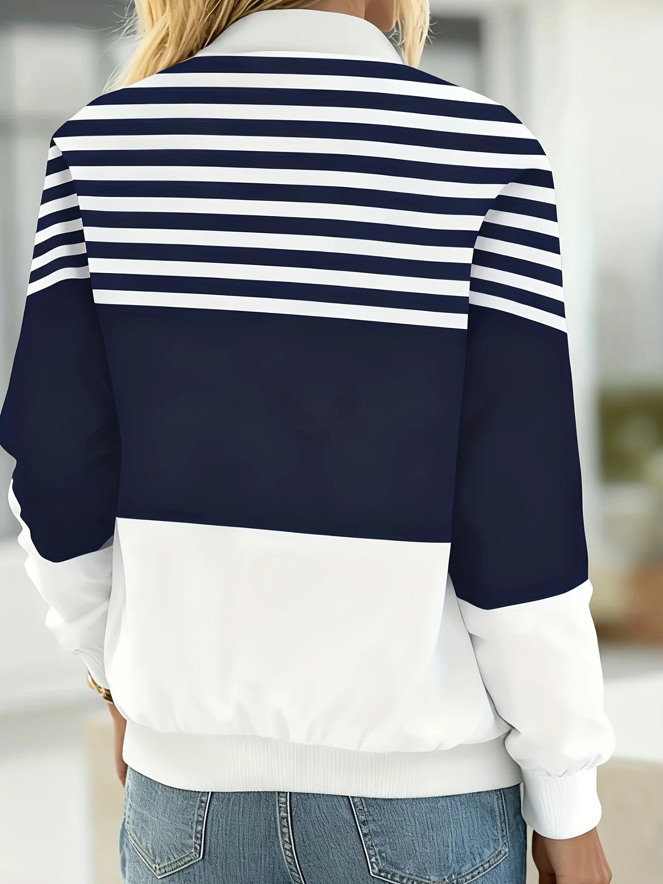 Spring and Autumn New Fashion Women's Striped Print Zipper Outerwear Casual Women's Jacket Long Sleeve Baseball Jersey Top