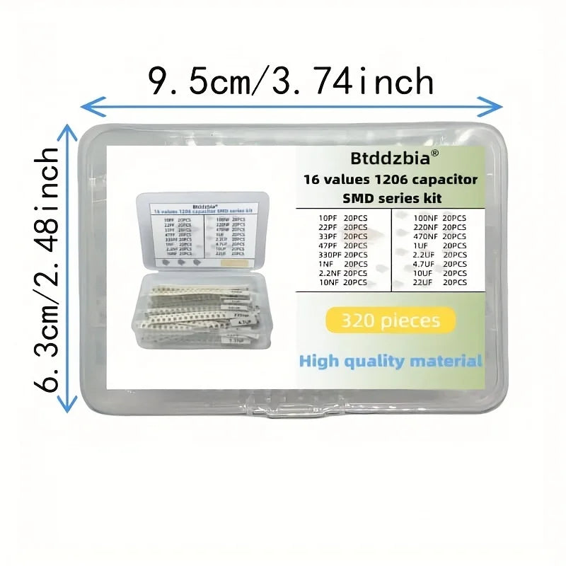 (Industrial SMD Capacitor Components)320pcs 1206 SMD Capacitor Kit - High Quality Assorted Capacitors Set for Electronic Compone