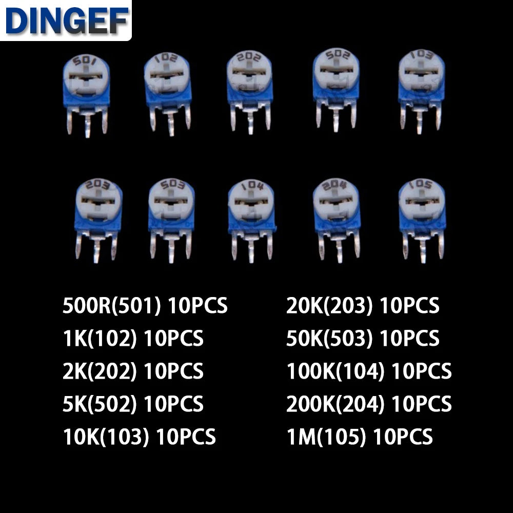 10Values 100PCS RM063 Variable Resistor KIT 1K 10K 100K 5K 50K 500R 1M 2K 20K 200K