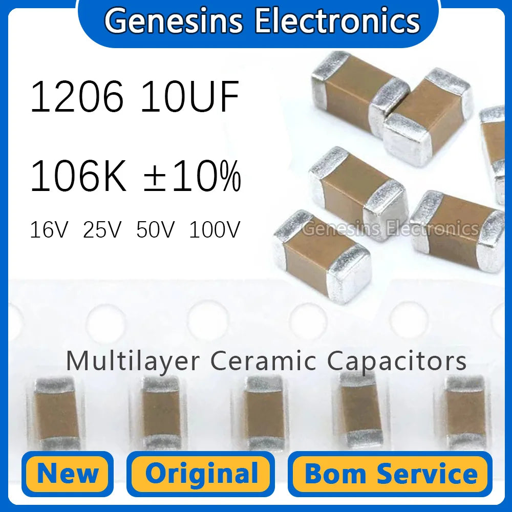 10 pcs 1206 10UF 106K 16V 25V 50V 100V 10% X7R 3216 SMD ceramic capacitors