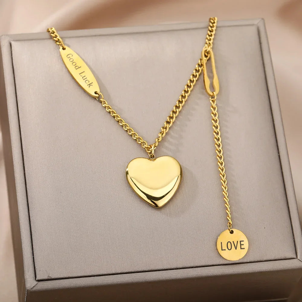 Double Layer Hollow Clavicle Chain Stainless Steel Necklace For Women Punk Hip-Hop Streetwear Jewelry Dropshipping