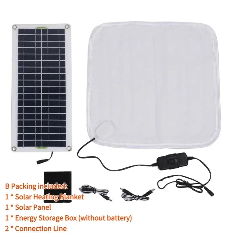 Solar Pet Heating Pad - 12V/50W Solar Panel Electric Blanket Heater with Energy Storage Box Solar-Heating-Blanket for Pets