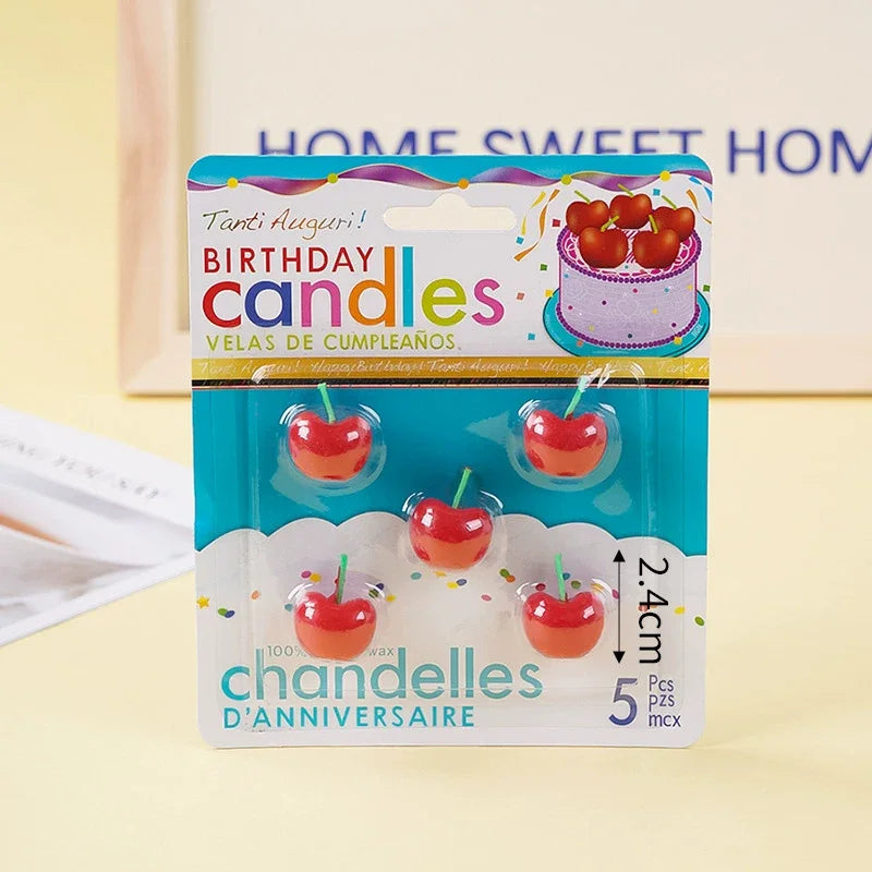5pcs/set Cherry Shaped Birthday Cake Candles Dessert Baking Decorations for Celebrations Party Supplies