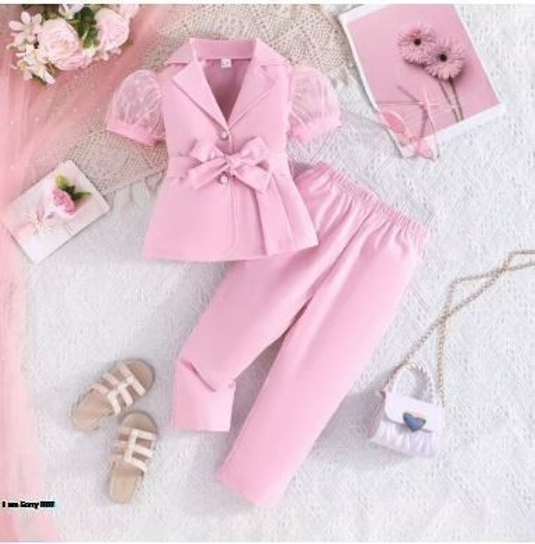 Prowow Luxury Elegant Suit For Girls Kids Blazer Outfits Butterfly Belted Top and Flared Pants 3pcs Children's Clothing Girls