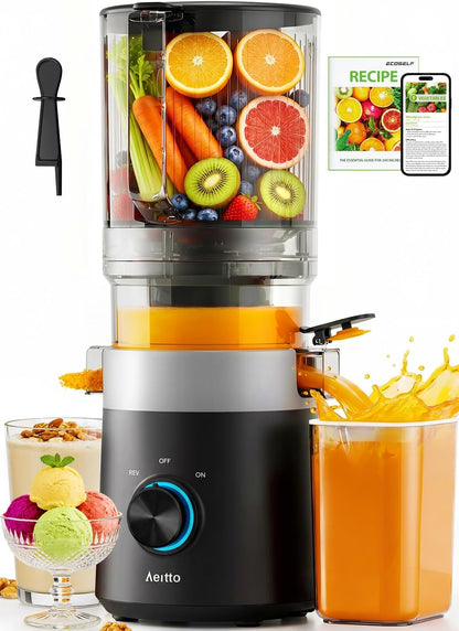 3-In-1 Cold Press Juicer, Makes Juice, Nut Milk & Sorbet, Filter-Free Easy Cleaning, 6.0" Wide Mouth Self-Feeding Hopper, Hands-Free Juicer Machines for Healthy Everyday Living, with Pusher