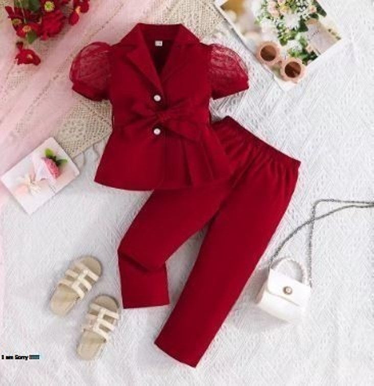 Prowow Luxury Elegant Suit For Girls Kids Blazer Outfits Butterfly Belted Top and Flared Pants 3pcs Children's Clothing Girls