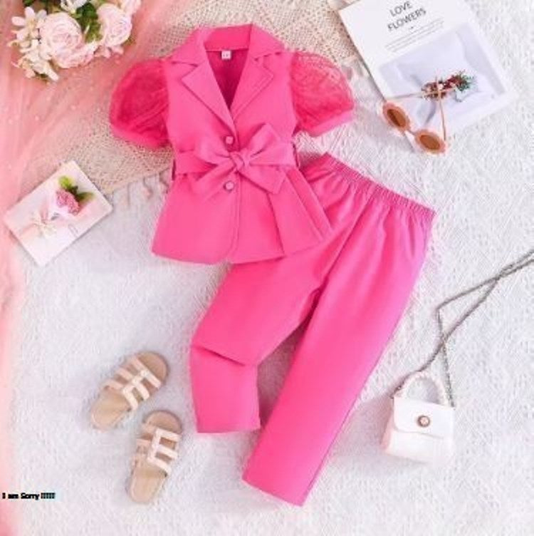 Prowow Luxury Elegant Suit For Girls Kids Blazer Outfits Butterfly Belted Top and Flared Pants 3pcs Children's Clothing Girls