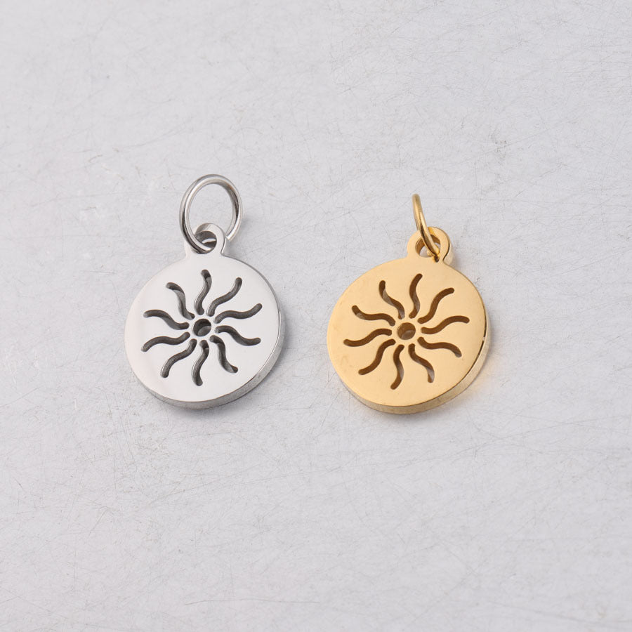 12*17mm round hollow sun full polished small pendant DIY stainless steel accessories with hanging ring 0.8*5mm