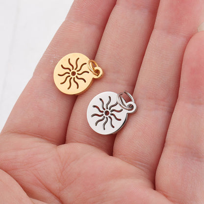 12*17mm round hollow sun full polished small pendant DIY stainless steel accessories with hanging ring 0.8*5mm