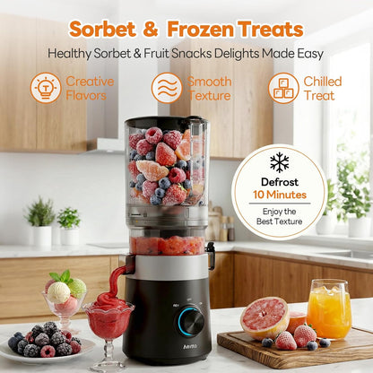 3-In-1 Cold Press Juicer, Makes Juice, Nut Milk & Sorbet, Filter-Free Easy Cleaning, 6.0" Wide Mouth Self-Feeding Hopper, Hands-Free Juicer Machines for Healthy Everyday Living, with Pusher