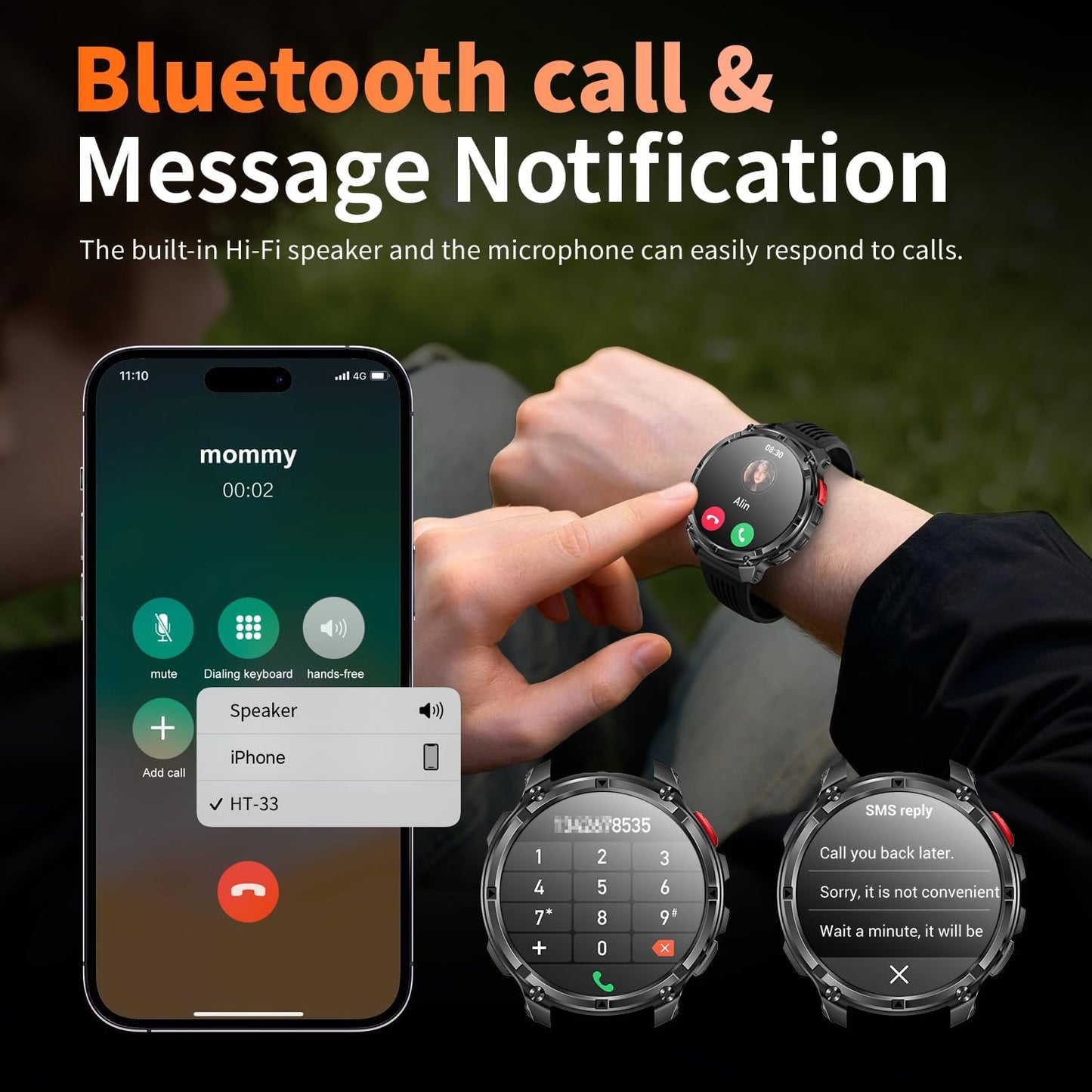 Mens Smart Watch for Android Phones and Iphone,Military Sport Smart Watches for Men Fitness Tracker Watch with Flashlight/Compass/Waterproof/100 Days Battery/Heart Rate/Sleep/100+ Sport Modes