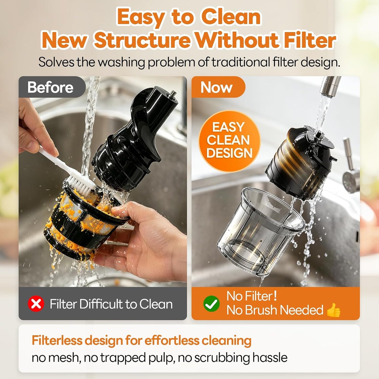 3-In-1 Cold Press Juicer, Makes Juice, Nut Milk & Sorbet, Filter-Free Easy Cleaning, 6.0" Wide Mouth Self-Feeding Hopper, Hands-Free Juicer Machines for Healthy Everyday Living, with Pusher