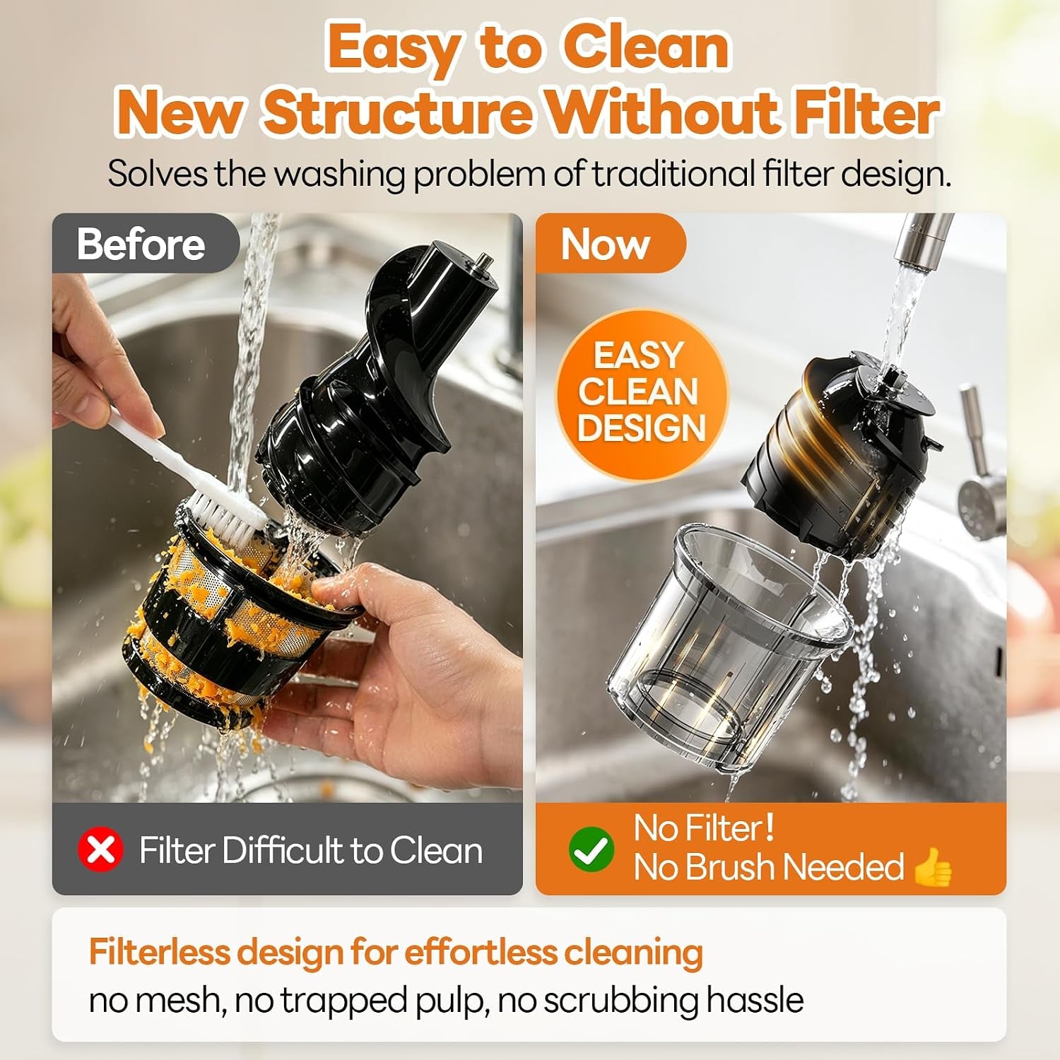 3-In-1 Cold Press Juicer, Makes Juice, Nut Milk & Sorbet, Filter-Free Easy Cleaning, 6.0" Wide Mouth Self-Feeding Hopper, Hands-Free Juicer Machines for Healthy Everyday Living, with Pusher