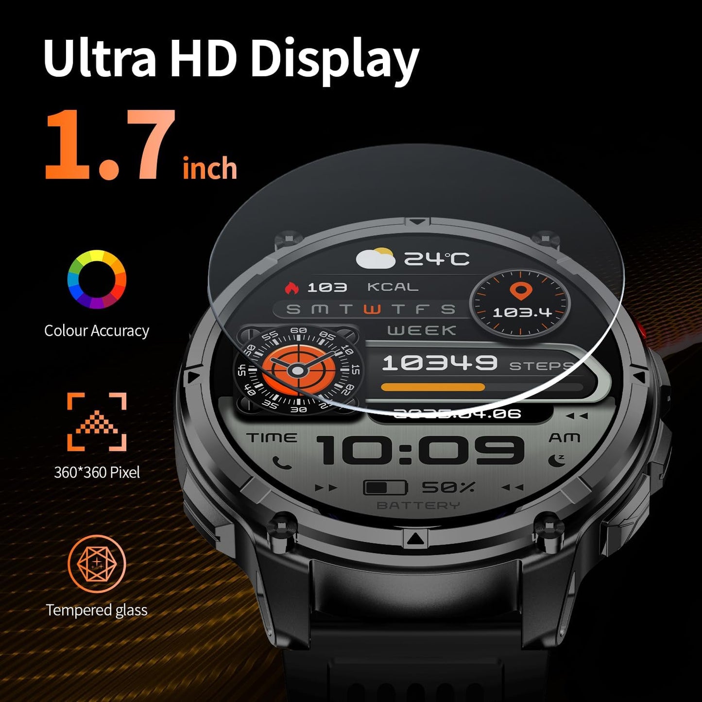 Mens Smart Watch for Android Phones and Iphone,Military Sport Smart Watches for Men Fitness Tracker Watch with Flashlight/Compass/Waterproof/100 Days Battery/Heart Rate/Sleep/100+ Sport Modes