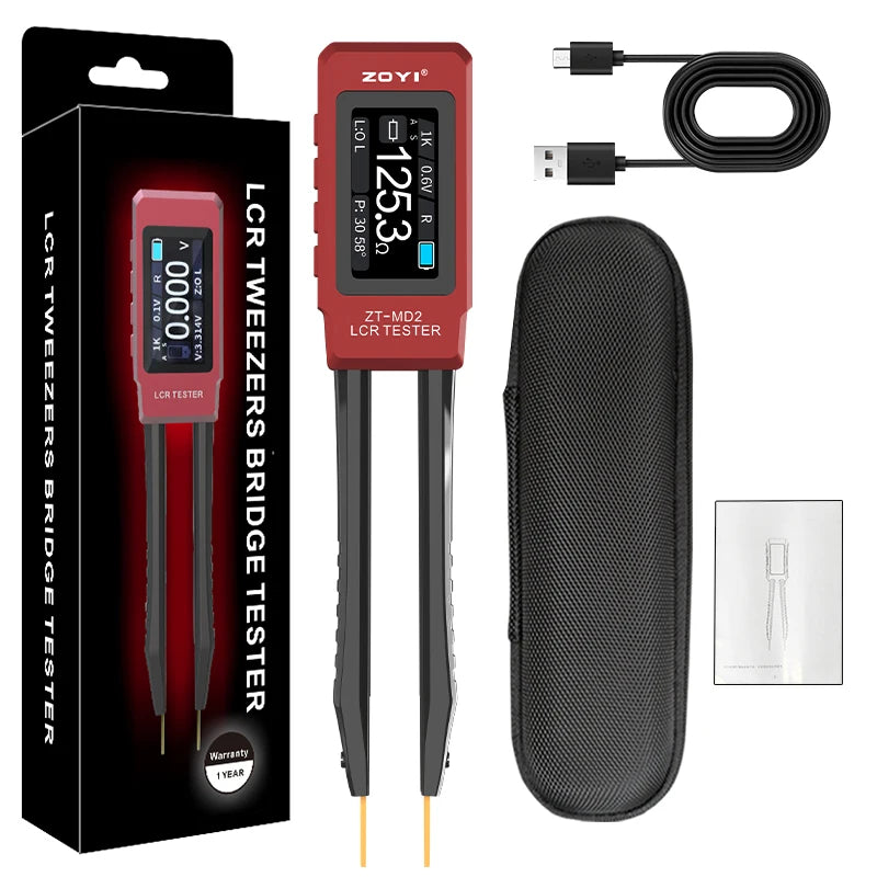 ZOYI ZT-MD2 Tweezers LCR Meter Capacitor Resistor Inductor Diode Buzzer Tester  CNC Metal Housing Portable Tool - Red