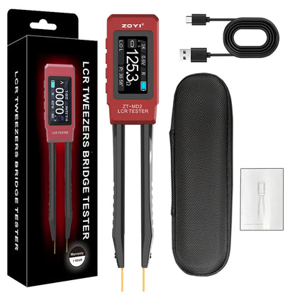 ZOYI ZT-MD2 Tweezers LCR Meter Capacitor Resistor Inductor Diode Buzzer Tester  CNC Metal Housing Portable Tool - Red