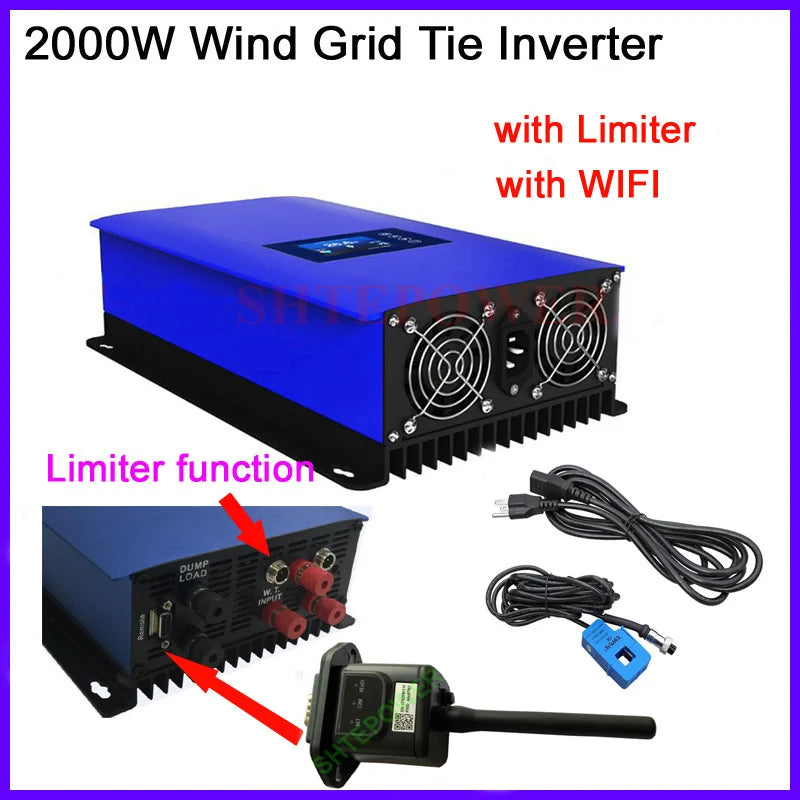 2000W Wind Power Grid Tie Inverter with Dump Load Controller/Resistor for 3 Phase 48v 60v Wind Generator with Wifi Plug Limiter