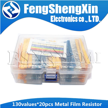 130Values X20pcs=2600pcs 1/4W 0.25W 1% Metal Film Resistors Assorted Pack Kit 1R~3M  Resistors Assortment Kits Fixed capacitors
