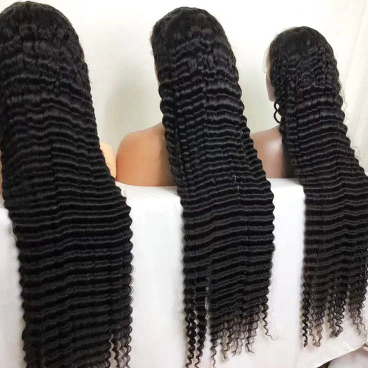 Raw Brazilian & Vietnamese Human Hair Glueless Lace Front Transparent for Lace Wig with Deep Wave Black Women's HD Full Lace