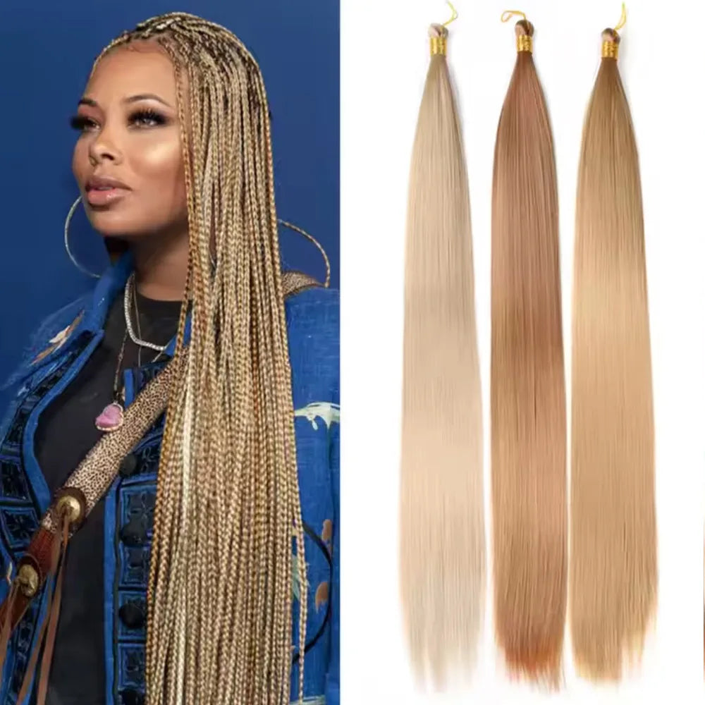 Wholesale Dyed Long Straight Hair Wigs Machine Double Weft High Temperature Fiber Braided Bulk Hair Bundle 150g