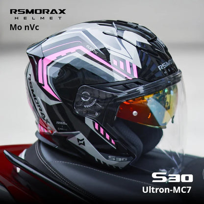 Motorax S30 Dual Visor Half Helmet Summer Riding Safety Helmet for Men and Women