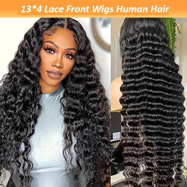 Raw Brazilian & Vietnamese Human Hair Glueless Lace Front Transparent for Lace Wig with Deep Wave Black Women's HD Full Lace