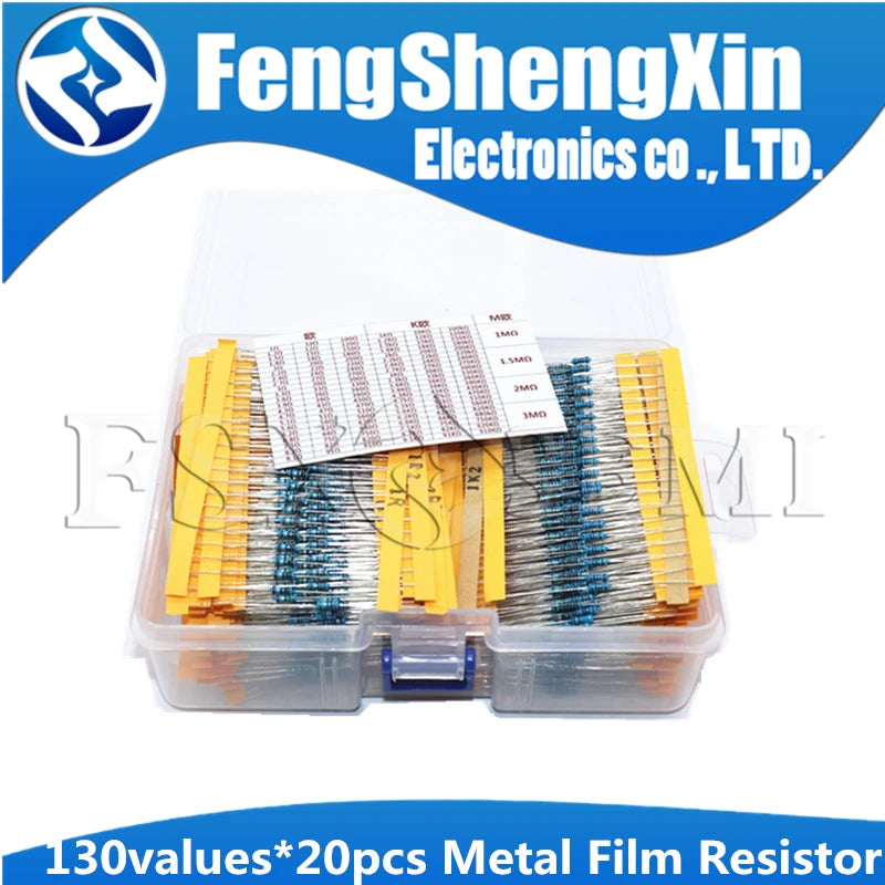 130Values X20pcs=2600pcs 1/4W 0.25W 1% Metal Film Resistors Assorted Pack Kit 1R~3M  Resistors Assortment Kits Fixed capacitors