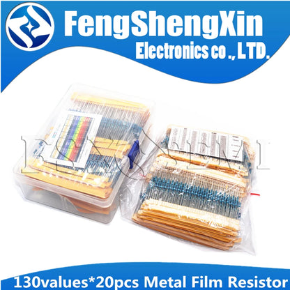 130Values X20pcs=2600pcs 1/4W 0.25W 1% Metal Film Resistors Assorted Pack Kit 1R~3M  Resistors Assortment Kits Fixed capacitors