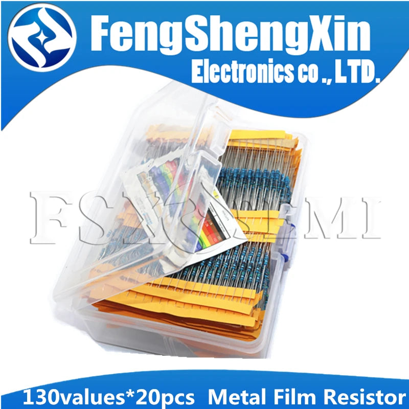 130Values X20pcs=2600pcs 1/4W 0.25W 1% Metal Film Resistors Assorted Pack Kit 1R~3M  Resistors Assortment Kits Fixed capacitors