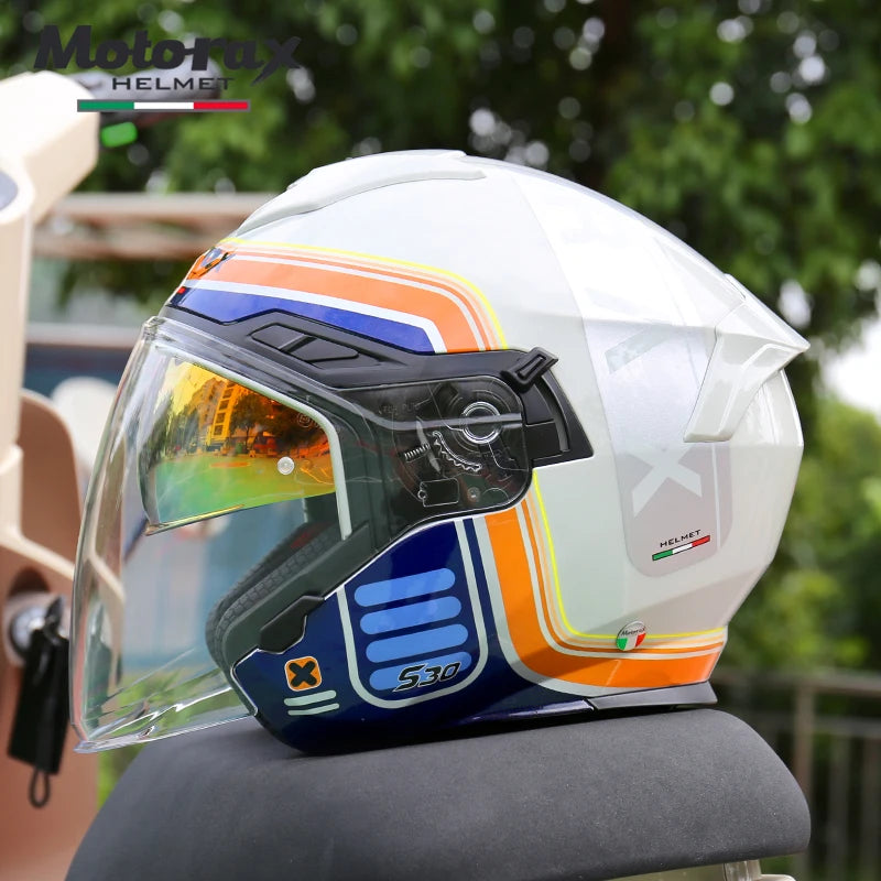 Motorax S30 Dual Visor Half Helmet Summer Riding Safety Helmet for Men and Women