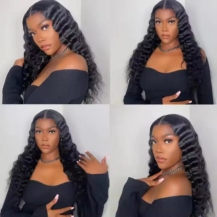 Raw Brazilian & Vietnamese Human Hair Glueless Lace Front Transparent for Lace Wig with Deep Wave Black Women's HD Full Lace