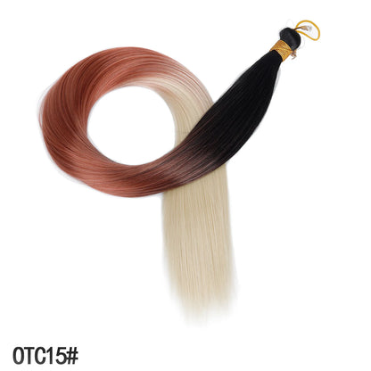 Wholesale Dyed Long Straight Hair Wigs Machine Double Weft High Temperature Fiber Braided Bulk Hair Bundle 150g
