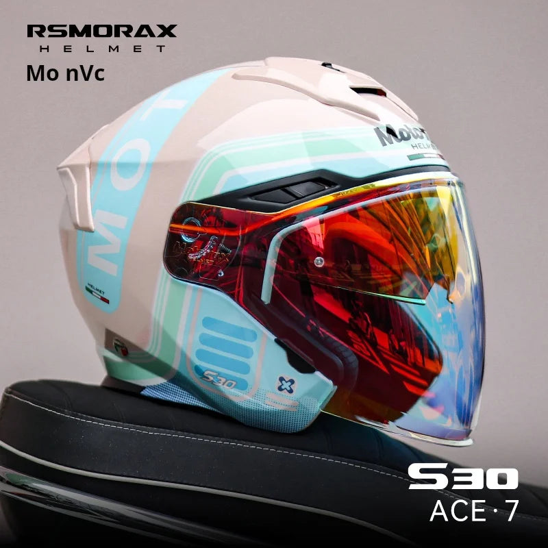 Motorax S30 Dual Visor Half Helmet Summer Riding Safety Helmet for Men and Women