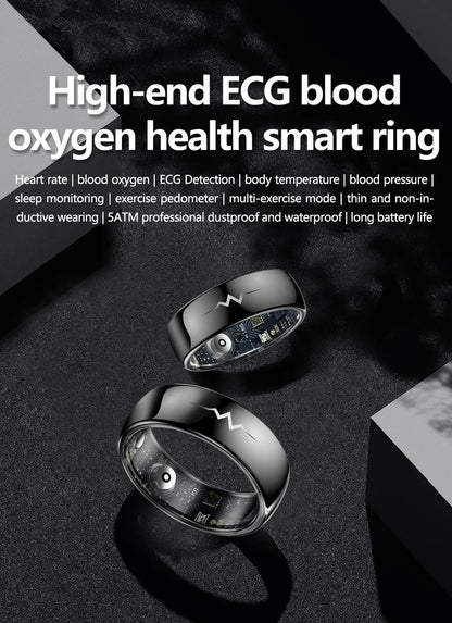 2025 Q520 ECG Smart Ring Blood Oxygen Blood Pressure Monitor with Charging Case, Multifunctional Health Fitness Tracker for Men