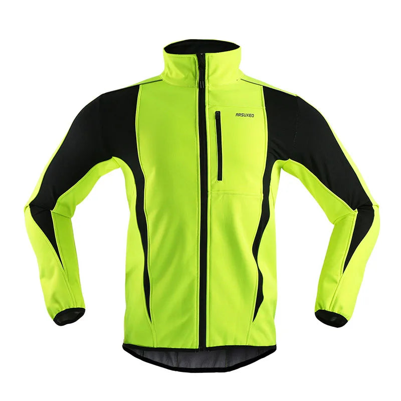ARSUXEO Men's Warm Cycling Jacket Fleece Bike Jersey Windproof Waterproof Softshell Coat Bicycle Clothing Motorcycle Raincoat