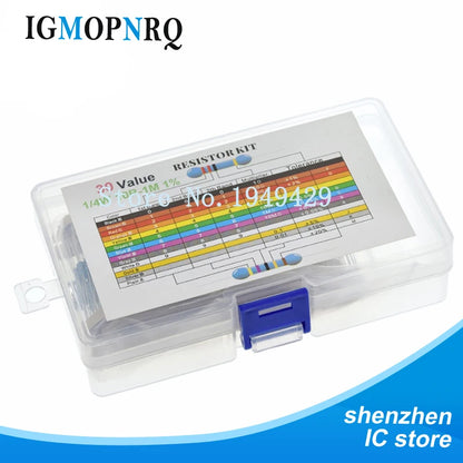 600PCS 1/4W Metal Film Resistor Kit box 1% Resistor Assorted Kit Set 10R -1M Ohm  Resistance Pack 30 Values each 20 pcs