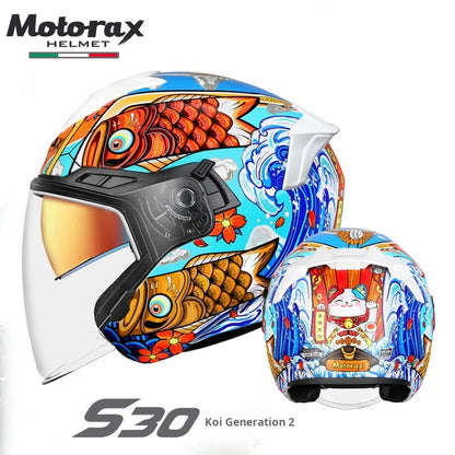 Motorax S30 Dual Visor Half Helmet Summer Riding Safety Helmet for Men and Women