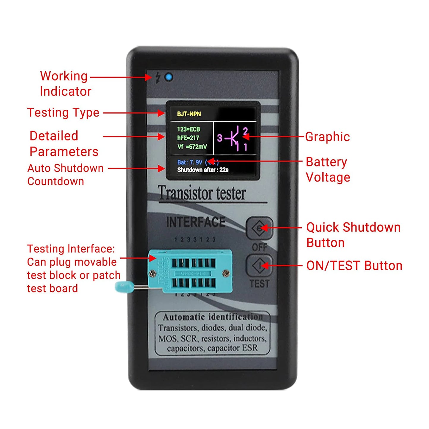 Mosfet Transistor Capacitor Tester M328 NPN PNP Transistor Diode Resistor Inductor Capacitance MOS SCR ESR Meter