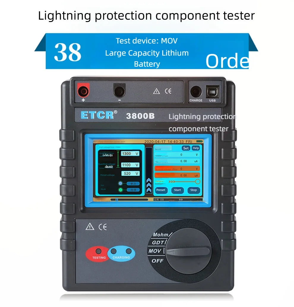 ETCR 3800B Lightning Protection Component Tester - MOV Voltage Sensitive Resistor Tester - SPD Electrical Surge Protector