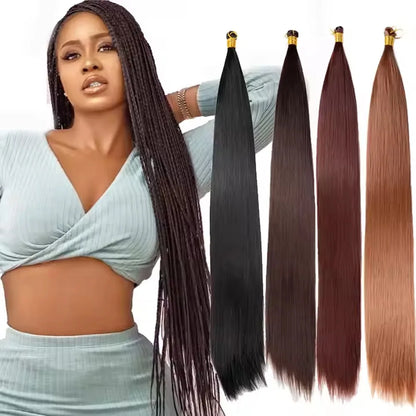 Wholesale Dyed Long Straight Hair Wigs Machine Double Weft High Temperature Fiber Braided Bulk Hair Bundle 150g