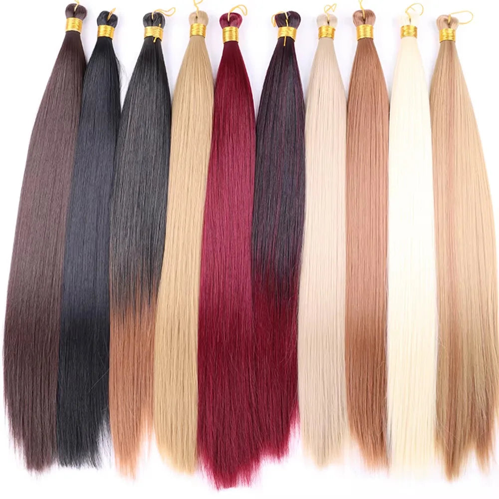 Wholesale Dyed Long Straight Hair Wigs Machine Double Weft High Temperature Fiber Braided Bulk Hair Bundle 150g