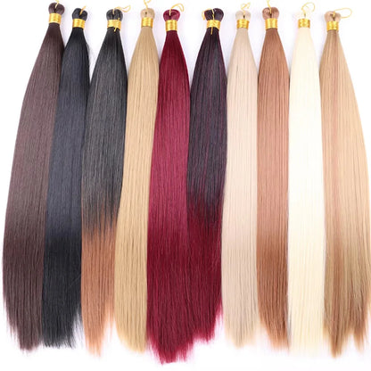 Wholesale Dyed Long Straight Hair Wigs Machine Double Weft High Temperature Fiber Braided Bulk Hair Bundle 150g