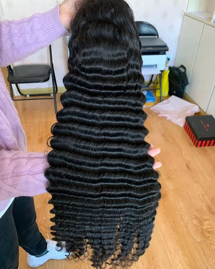 Raw Brazilian & Vietnamese Human Hair Glueless Lace Front Transparent for Lace Wig with Deep Wave Black Women's HD Full Lace