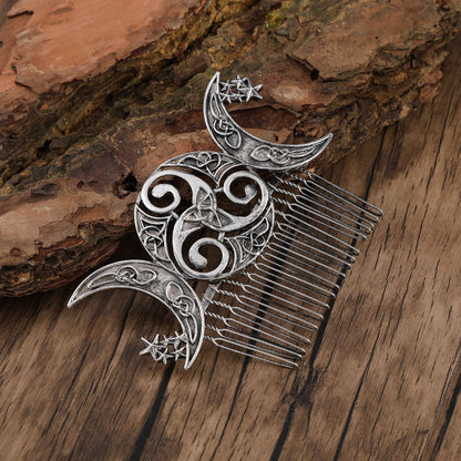 Cross-Border Hot-Selling Retro Viking Celtic Knot Hair Comb Triple Moon Star Hair Accessory Norwegian Style Jewelry Wholesale
