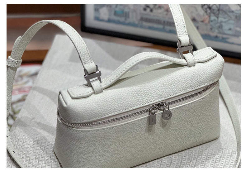 2024 New Lunch Box Bag Fashionable All-match Shoulder Bag Women's Top Layer Cowhide Crossbody Bag Business Commuter Hand-held Bag