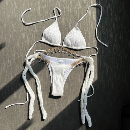 2025 European and American New Style Hanging Chain Sexy Split Swimsuit Bikini Bikini Cross-Border Amazon