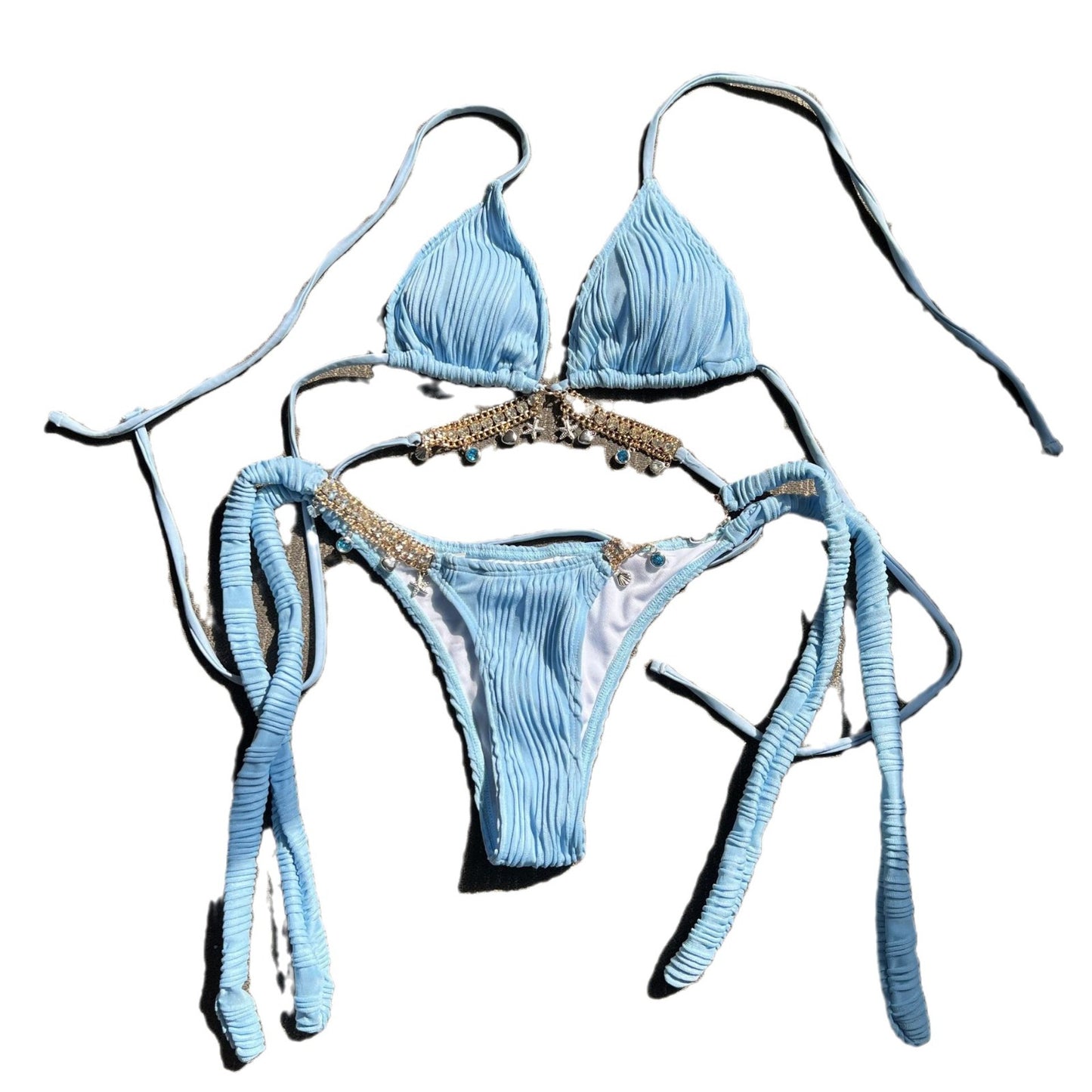 2025 European and American New Style Hanging Chain Sexy Split Swimsuit Bikini Bikini Cross-Border Amazon